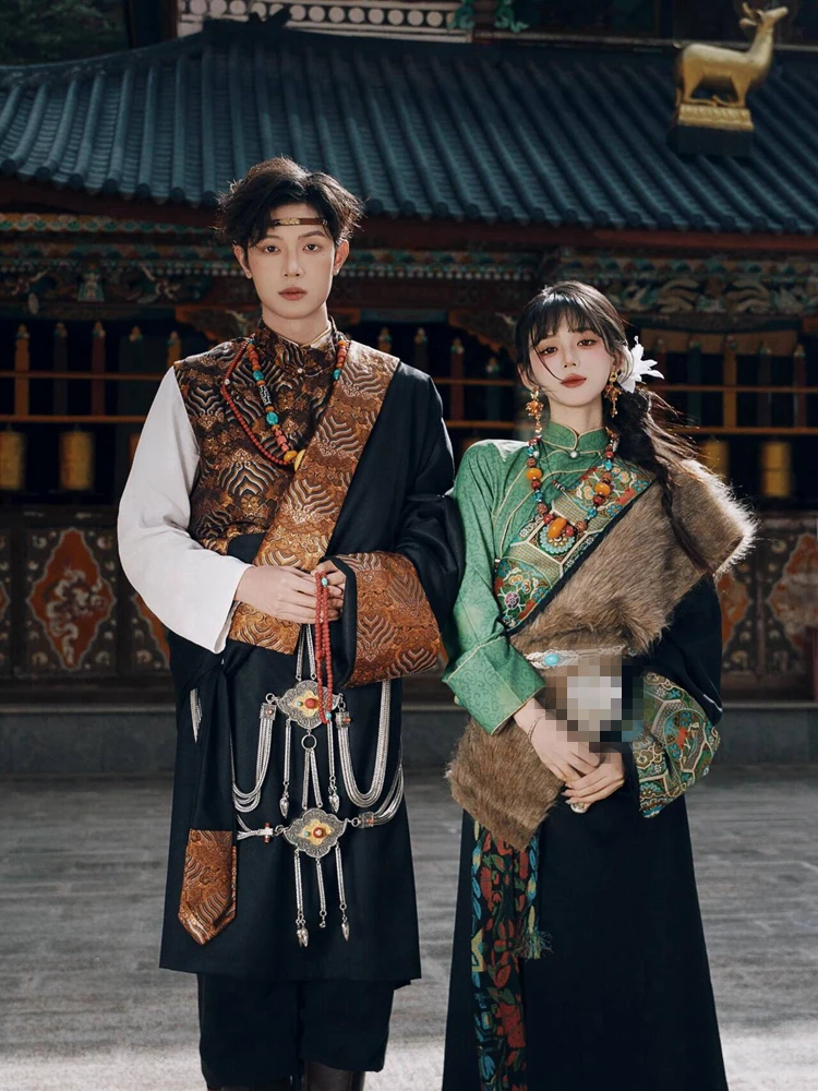 

Новая версия: Комплект одежды для пар в тибетском этническом стиле для путешествий и фотосессий – тибетская роба, традиционный китайский костюм