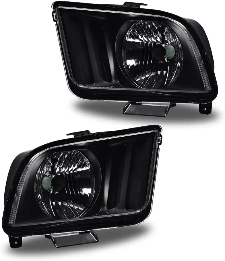 

Фара в сборе, совместимая с Ford Mustang 2005-2009, левый + правый бампер, фара, прозрачная линза, черный корпус, янтарный отражатель