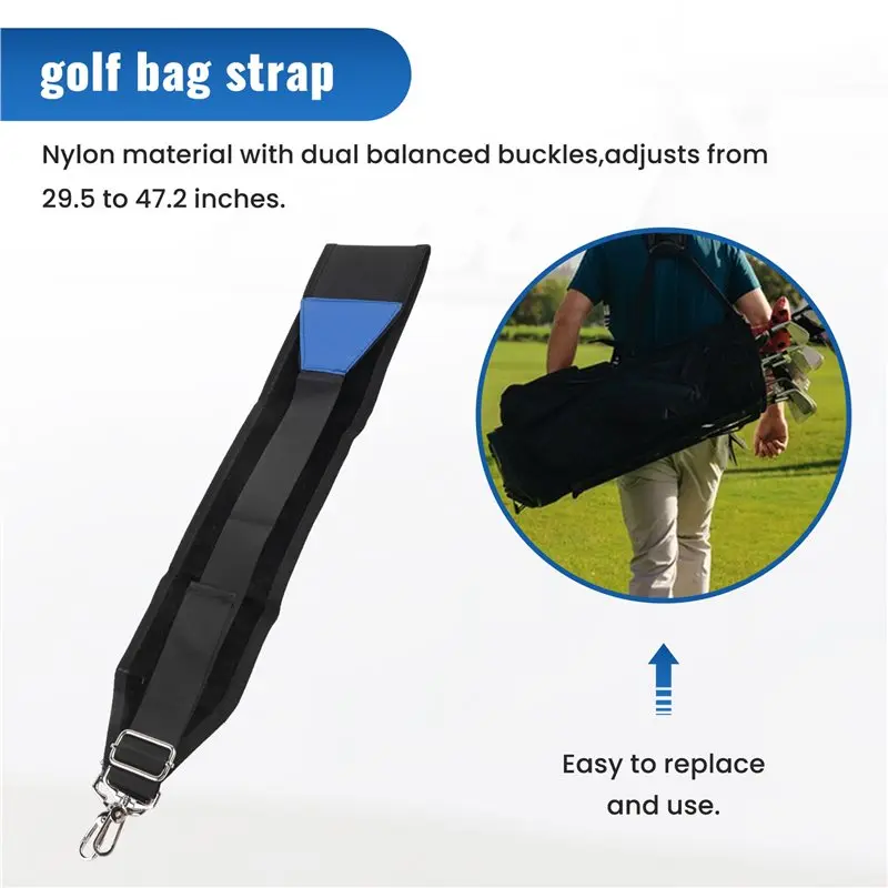 A29Z-Adjustable Golf Bag Strap, Single Padded Adjustable Straps, Universal Backpack Shoulder Strap With Two Metal Hooks