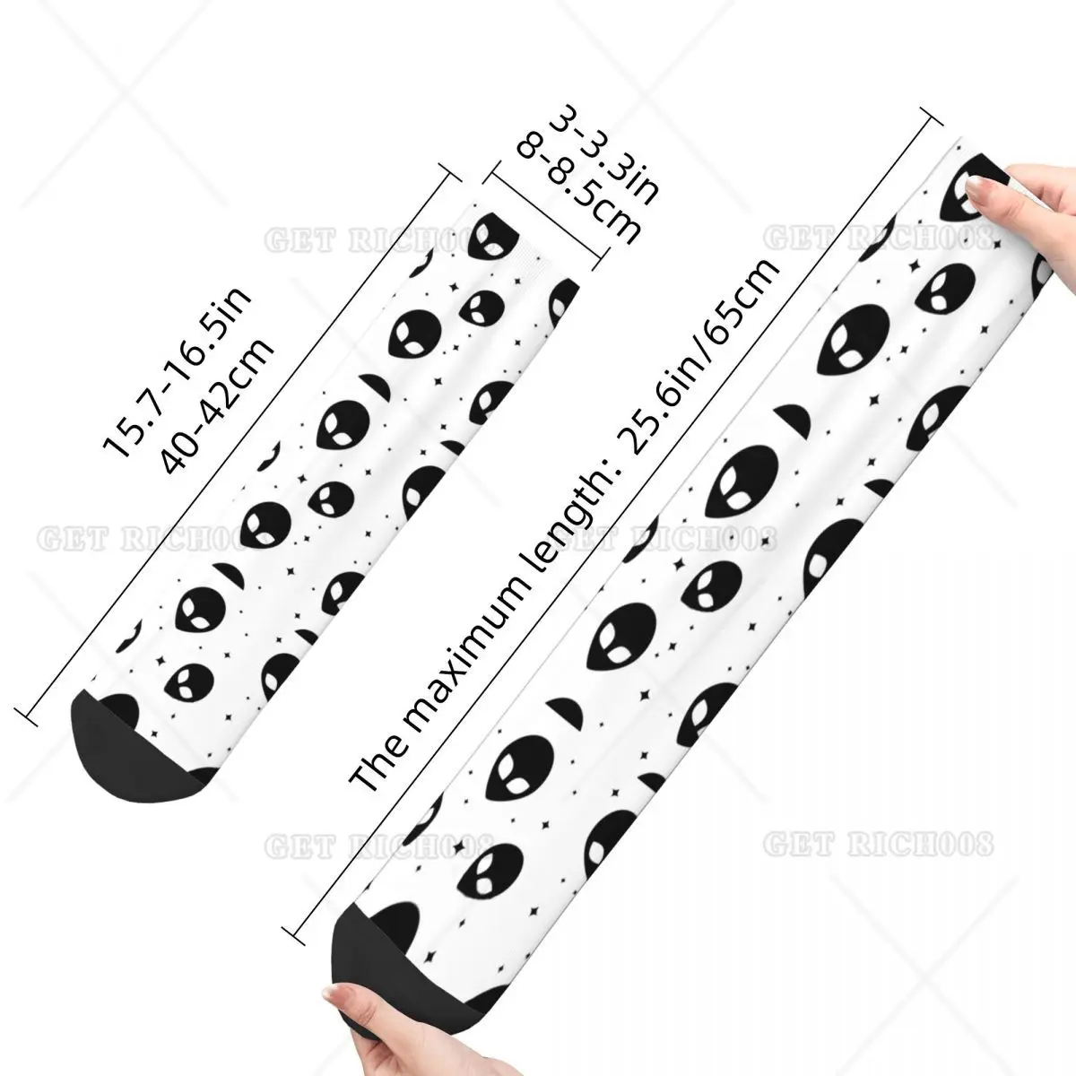 Funny Happy Men's Socks Black And White Alien Pattern Vintage Hip Hop Novelty Crew Crazy Sock Gift Pattern Printed