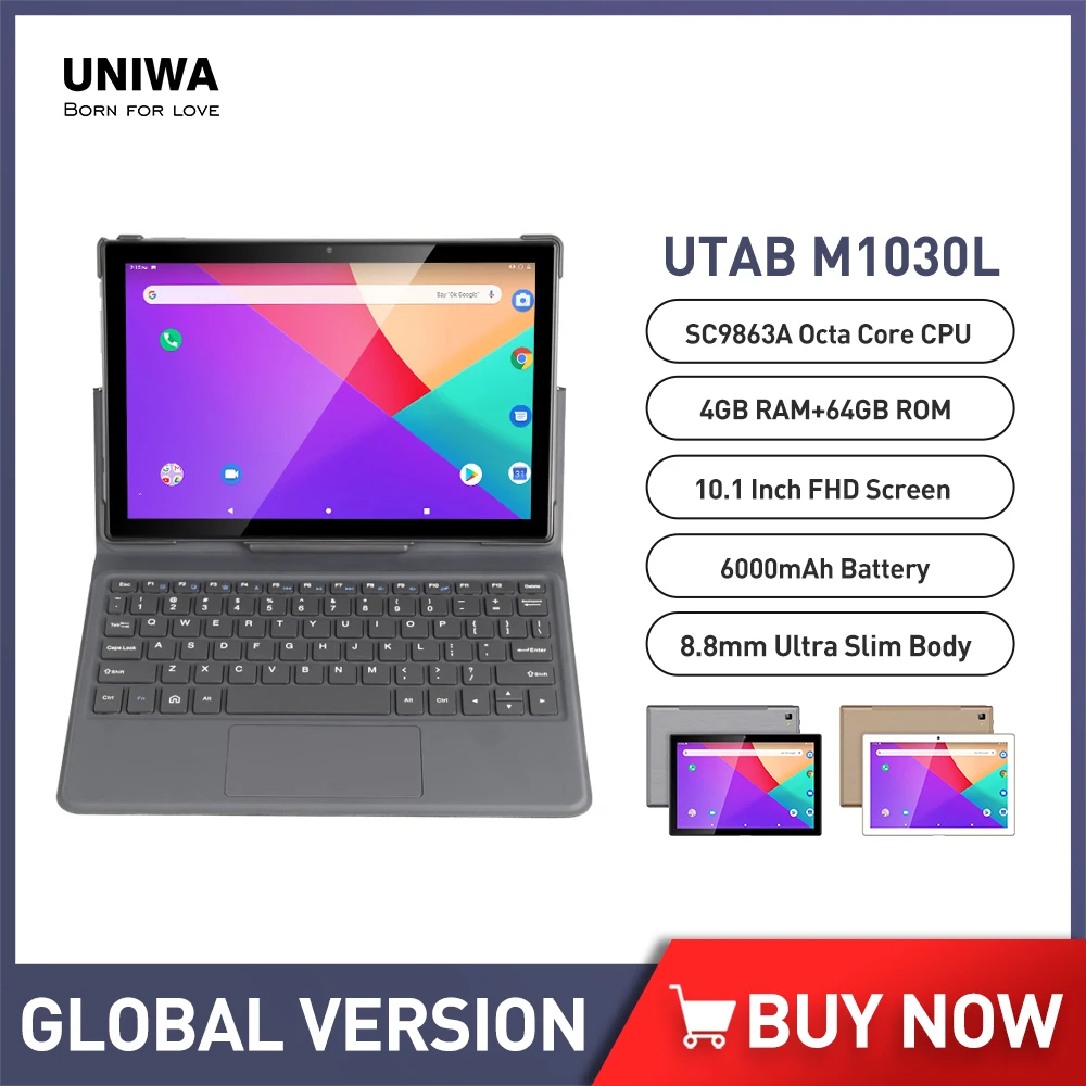 UNIWA UTAB M1030L 안드로이드 9.0 4G 태블릿 PC, 10.1 인치, 4GB, 64GB, 5.0MP, 13.0MP, 듀얼 SIM 통화, 터치 태블릿 휴대폰, 키패드 포함