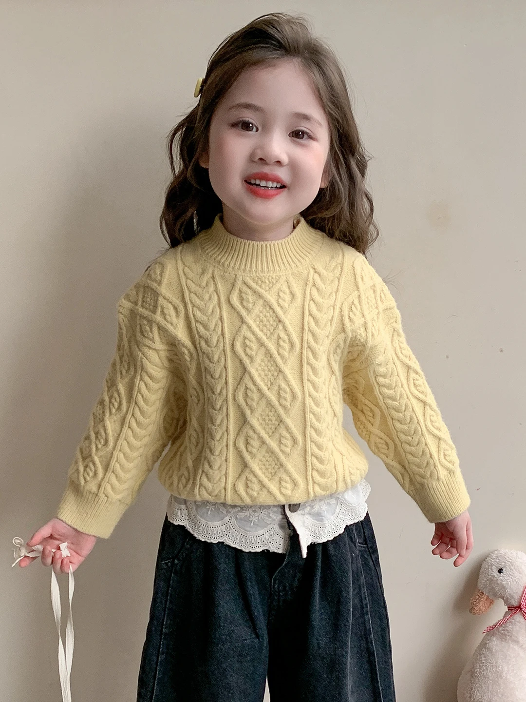 

Korean Sle Thiened Loose Girls Knitted Sweater Autumn Winter New Arrival Pink Twist Base Layer Girls Faion Clothing