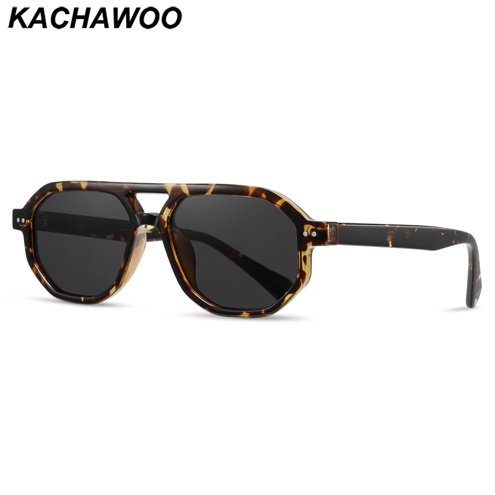 

Kachawoo square polarized sunglasses women double bridge tr90 acetate fashion sun glasses for men driving orange brown leopard