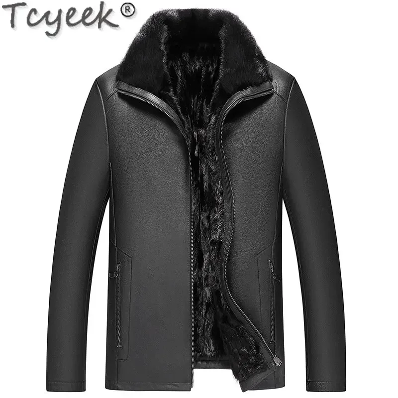 Tcyeek Winter Echt leder Top Layer Rindsleder Mantel natürlichen Nerz Pelz Liner Mäntel Mann Echtpelz Jacke Männer Kleidung Chaquetas Hombre