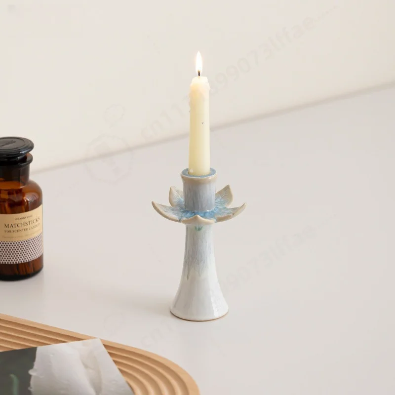 Handmade Lotus Shape Ceramic Candle Holder Indoor Tea Table Atmosphere Art Ornament Home Decor Candlestick