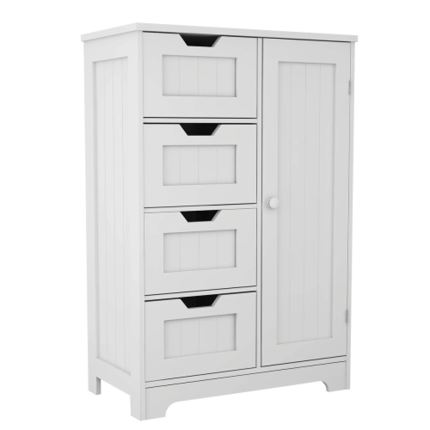 White Floor Storage Cabinet with Adjustable Shelves, 4 Drawers & 1 Door