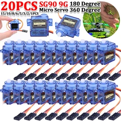 1-20 szt. SG90 9G serwosilnik mikro serwo dla samolotów RC ramię robota do sterowania silnikiem serwosilnik stałopłatowych 180 °/360 ° dla śmigłowca samolotowego