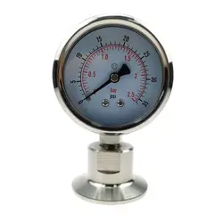 Manometer Bar/psi Tri Clamp 50.5mm and 64mm SS304 Stainless Steel Body SS316 Diaphragm Tri Clamp Diaphragm Pressure Gauge
