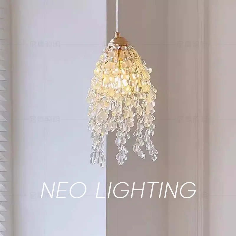French-Style Light Luxury Bedside Crystal Bead Octagonal Small Pendant Lamp Dining Atmosphere Little Girl Bedroom