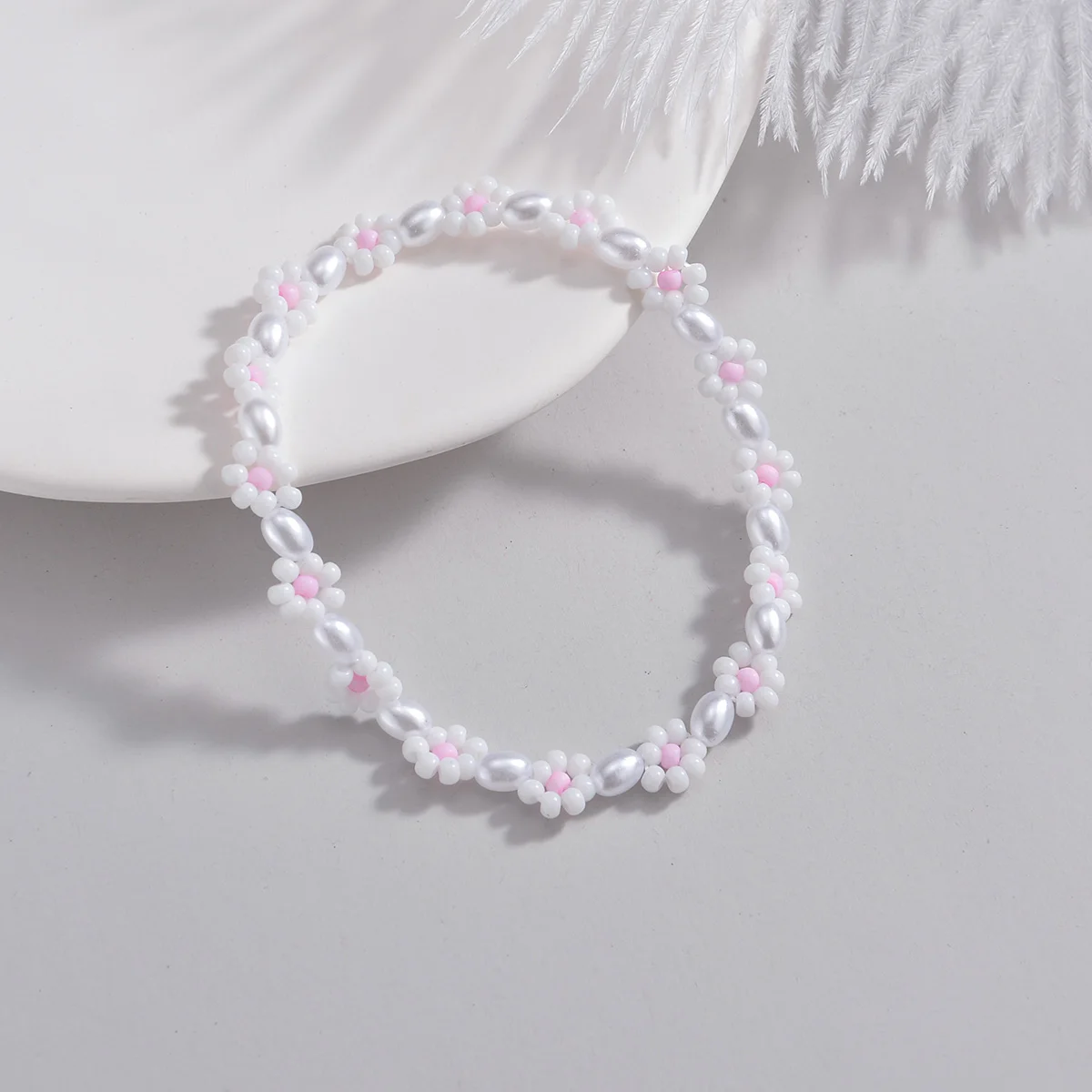 Bohemian style rice bead flower mixed with pearl women\'s beach anklet