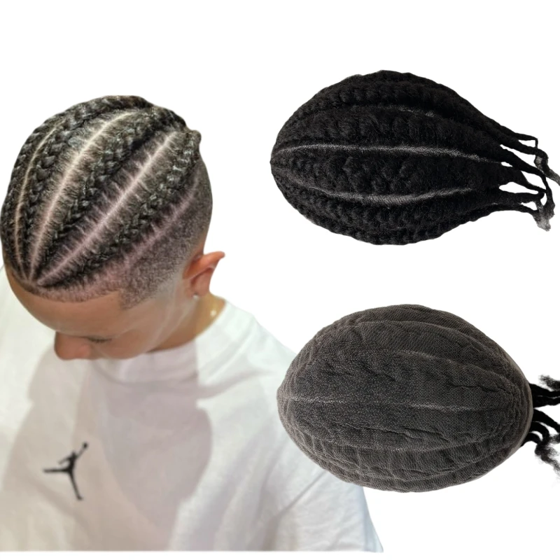 

Brazilian Virin Human Hair Replacement Full Lace Unit Afro Cornrow Braided Toupee 8x10 Swiss Lace Men Hair Systems for Black Men