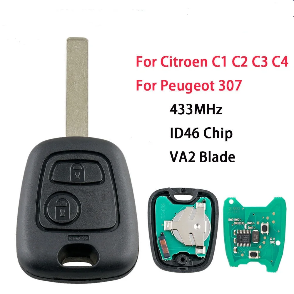 

2 Button Car Remote Key Fob 433MHz ID46 Chip For Peugeot 107 207 307 Citroen C1