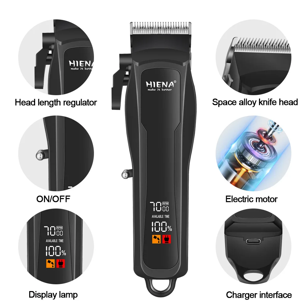 hiena USB Rechargeable Hair Clippers for Men Set with Oil Head and Electric Trimmer Ideal for Home Use Men's Shaver Hair clipper - Image 4