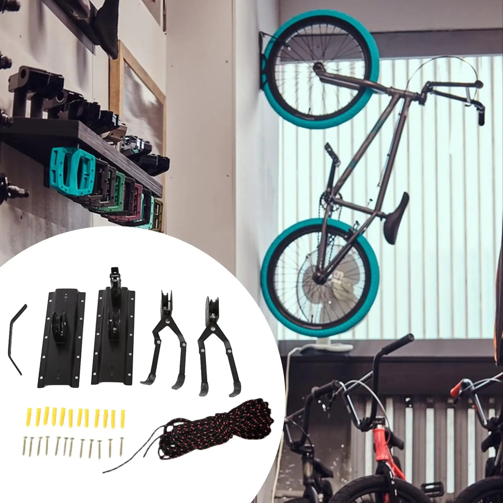 Ceiling Mount Bike Hoist Space Saving Bicycle Storage Rack Durable Steel Rope Easy Install for Garage