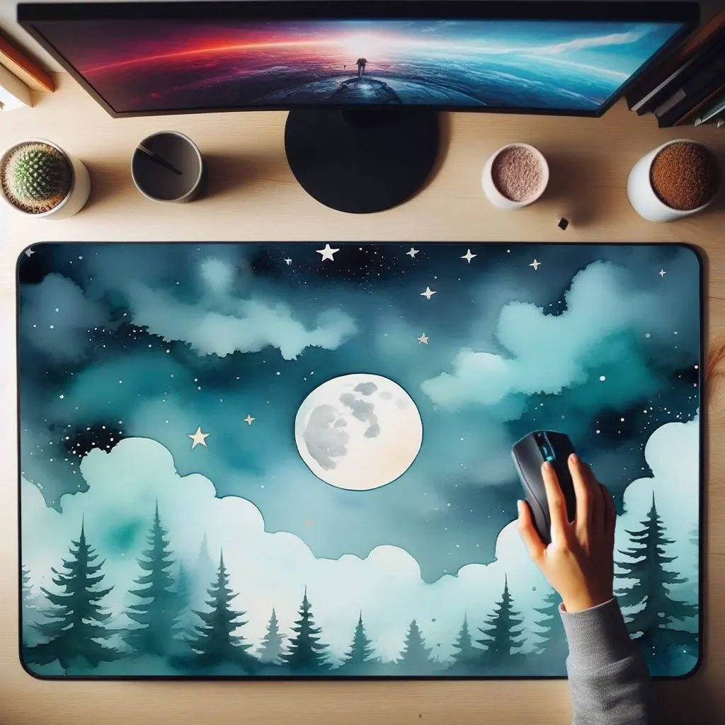 Moonlight Forest Art Gaming-Mauspad, rutschfestes und wasserdichtes Mauspad, minimalistische Bürodekormatte, ein perfektes Geschenk für Freunde.