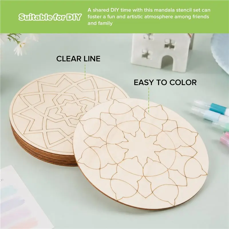 2026 New 44 Pcs Wooden Mandala Painting Set 20 Mandala Unfinished Wood Cutouts With 24 Markers For Crafts Mandala Wood Slices