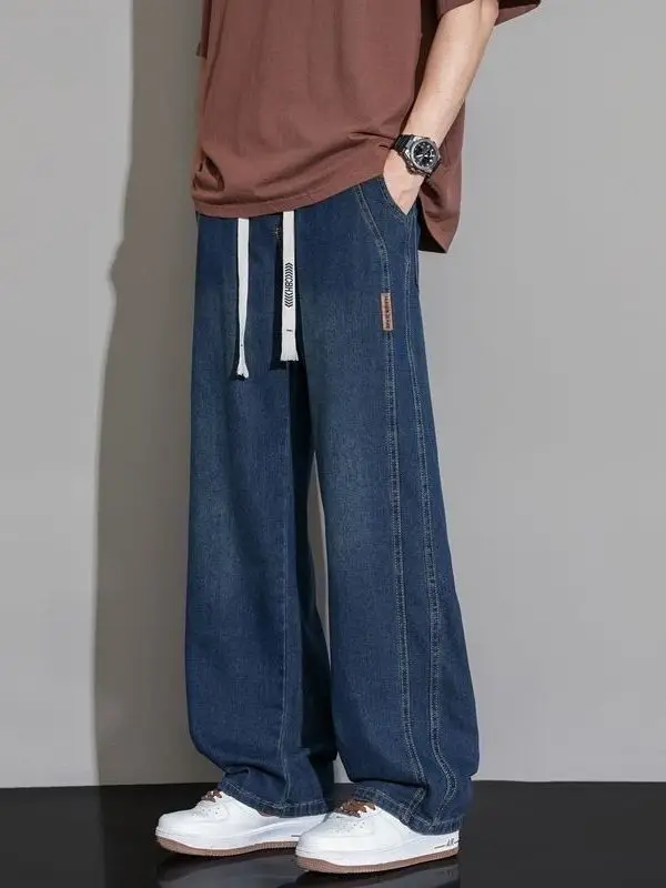 New Summer Thin Denim Pants Elastic Waist Large Size American Style Loose Slimming Wear Resistant Long Trousers Casual Men's ...
