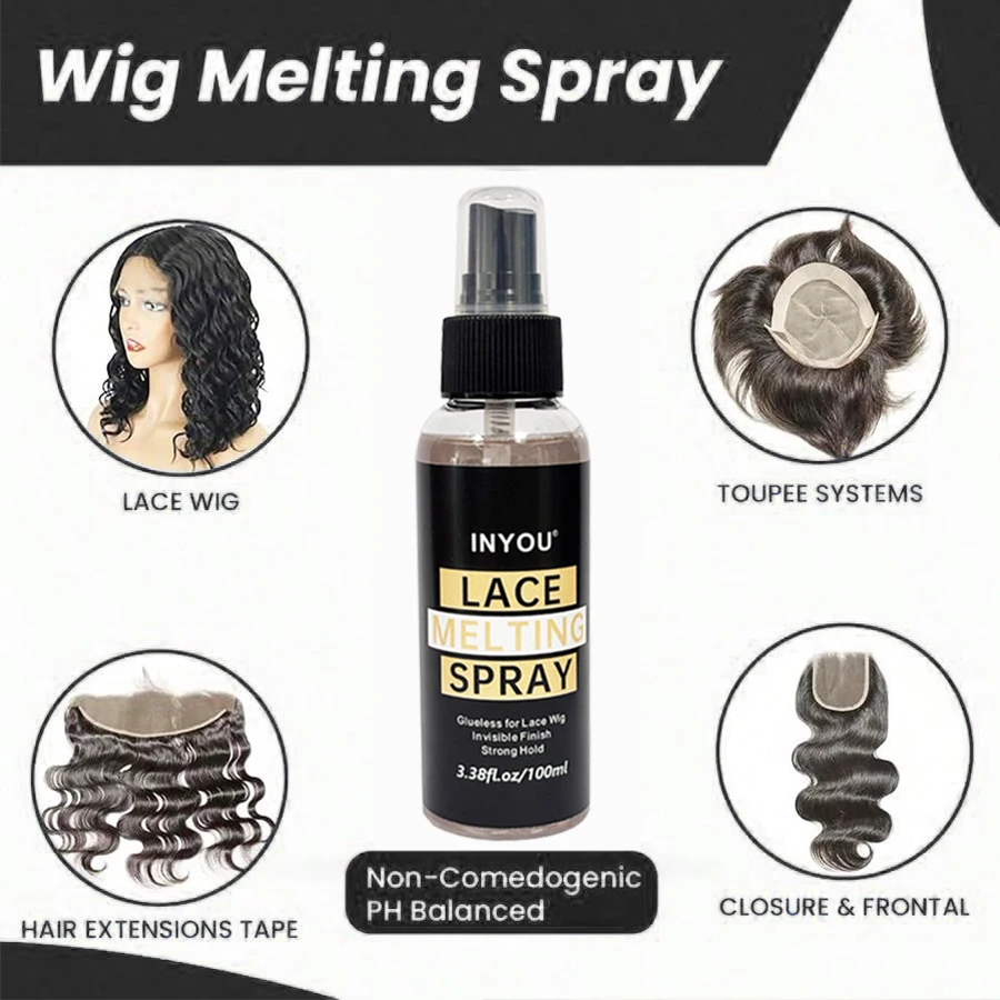 4PCS Wig Glue Spray Lace Adhesive Kit with Remover Repair Spray And Headband - Strong Natural Hold Lace Wig Melting Spray
