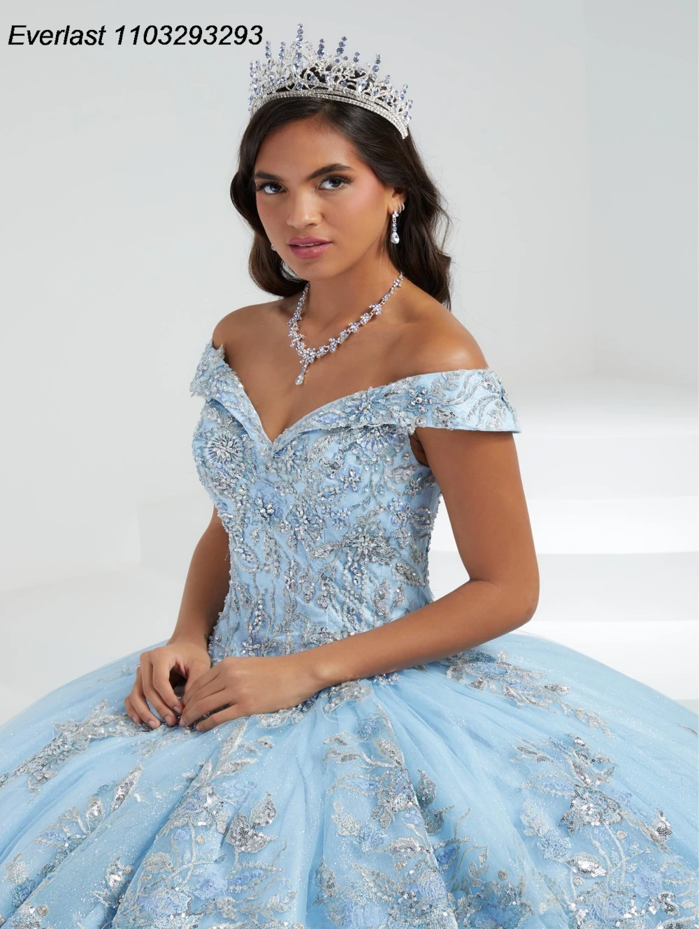 EVLAST Customized Sky Blue Quinceanera Dress Ball Gown Lace Applique Beading Mexico Corset Sweet 16 Vestido De 15 Anos E1Q40