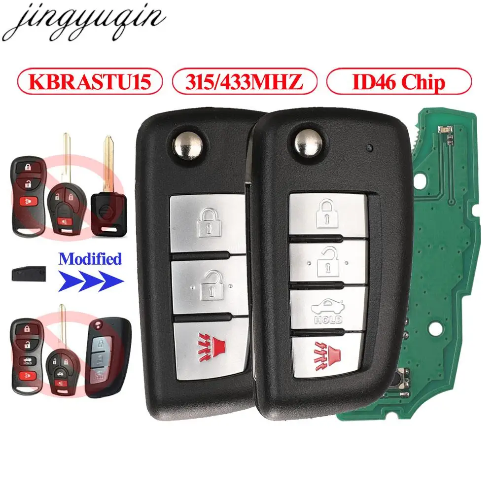 Jingyuqin Modified Remote Car Key Alarm 315/433MHZ ID46 KBRASTU15 For Nissan Pulsar Frontier X-trail Teana Sunny Murano Tiiida