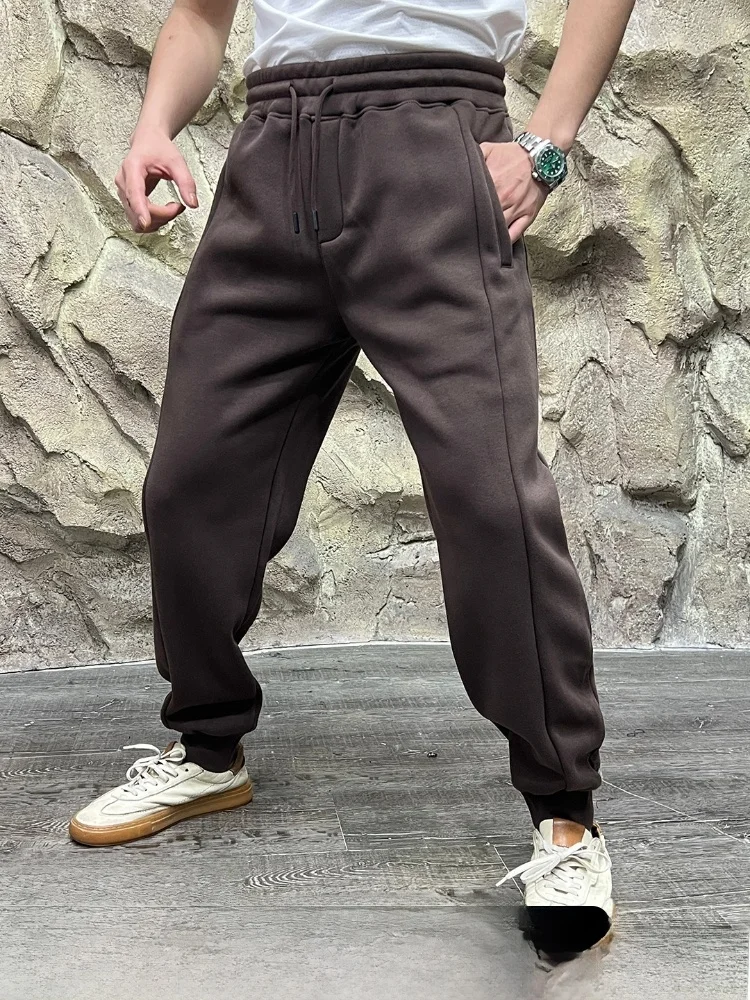 

Утепленные флисовые спортивные повседневные брюки для мужчин, прямые брюки с манжетами, длинные брюки для осени и зимы, джоггеры для отдыха