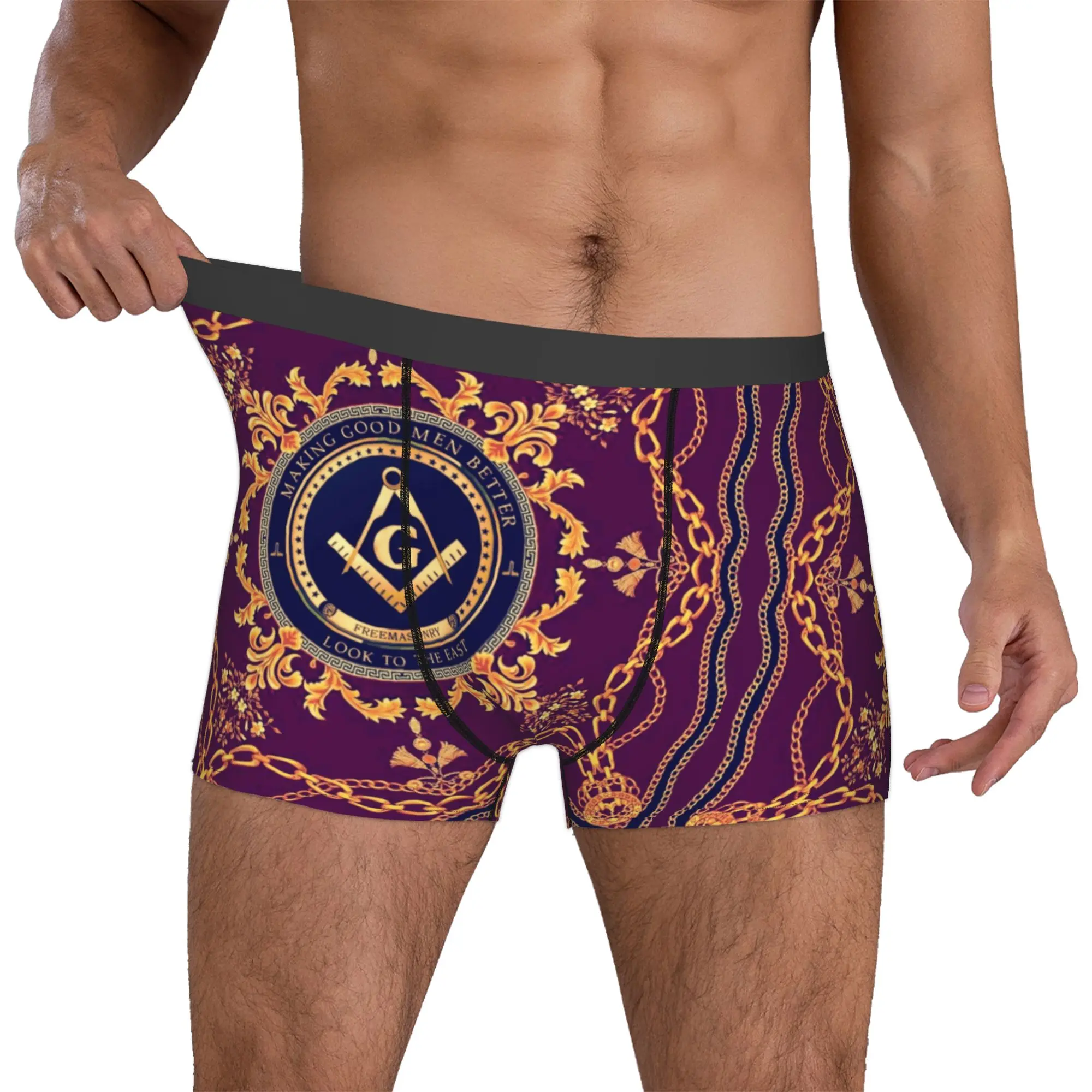 Freemason Baroque Design Boxers Shorts Mens Masonic Mason Briefs Underwear Novelty Underpants