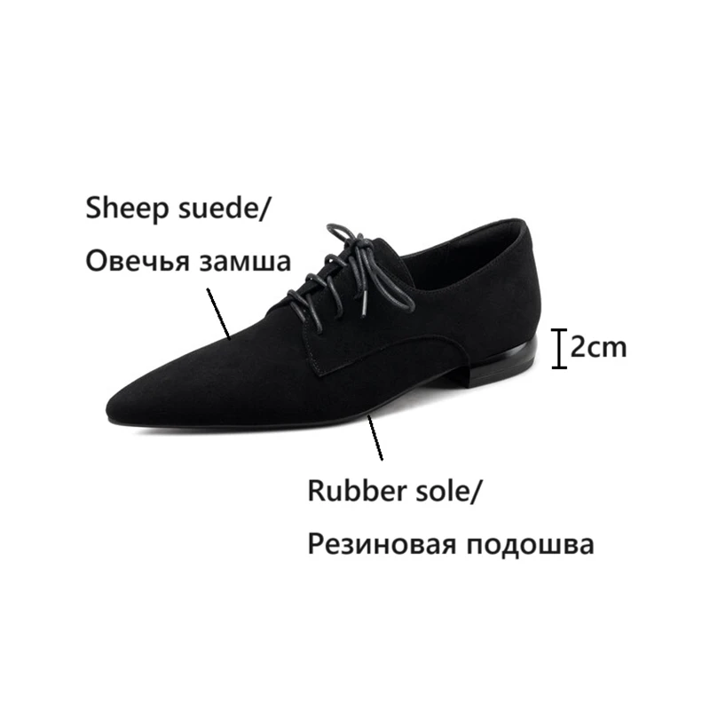 NEW Spring/Autumn Women Pumps Sheep Suede Leather Shoes for Women Pointed Toe Low Heel Shoes Casual Black Lace-up Handmade Shoes