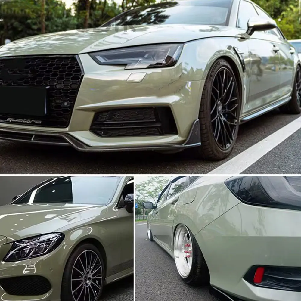 

1.52*18m 5x59ft khaki green glossy Vinyl Wrap Car Wrapping Film Covering Foil With matte PET Liner Air Bubble Free