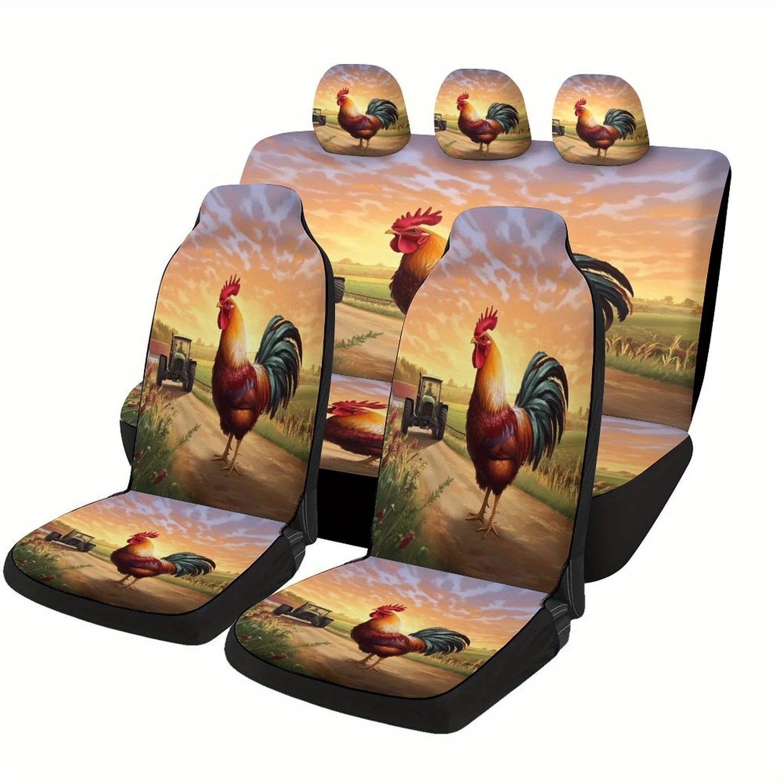 

Rooster At Sunset Themed Car Seat Cover Set For Most Cars, Fashion Novelty Car Seat Protector Covers Full Set, Universal Car Sea