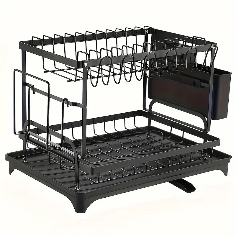 Multifunctional Countertop Dish Rack Kitchen Drain Storage Organizer with Cup Knife Chopsticks Holder New for Home Kitchen Use