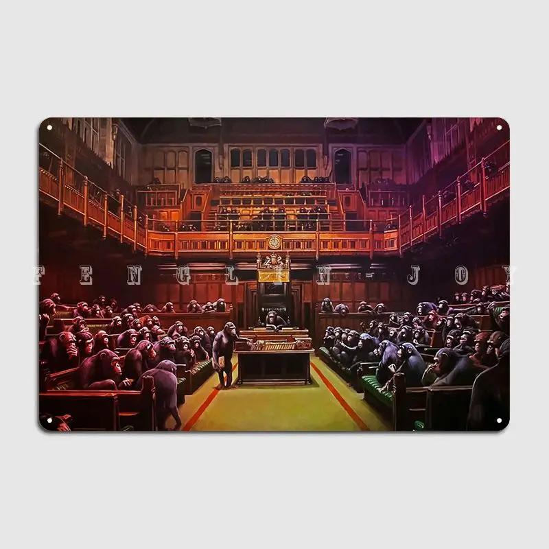 Banksy Devolved Parliament Metal Sign Cinema Kitchen Club Bar Plaques Customize Tin Sign Poster