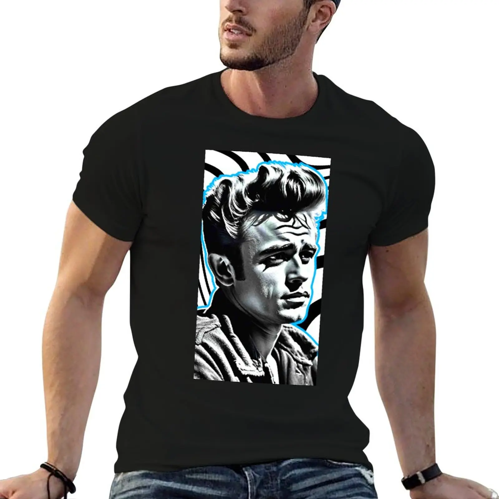 

James Dean Abstract Blue Borders Print T-Shirt cotton t shirts high quality t shirts for man graphic vintage T-Shirt