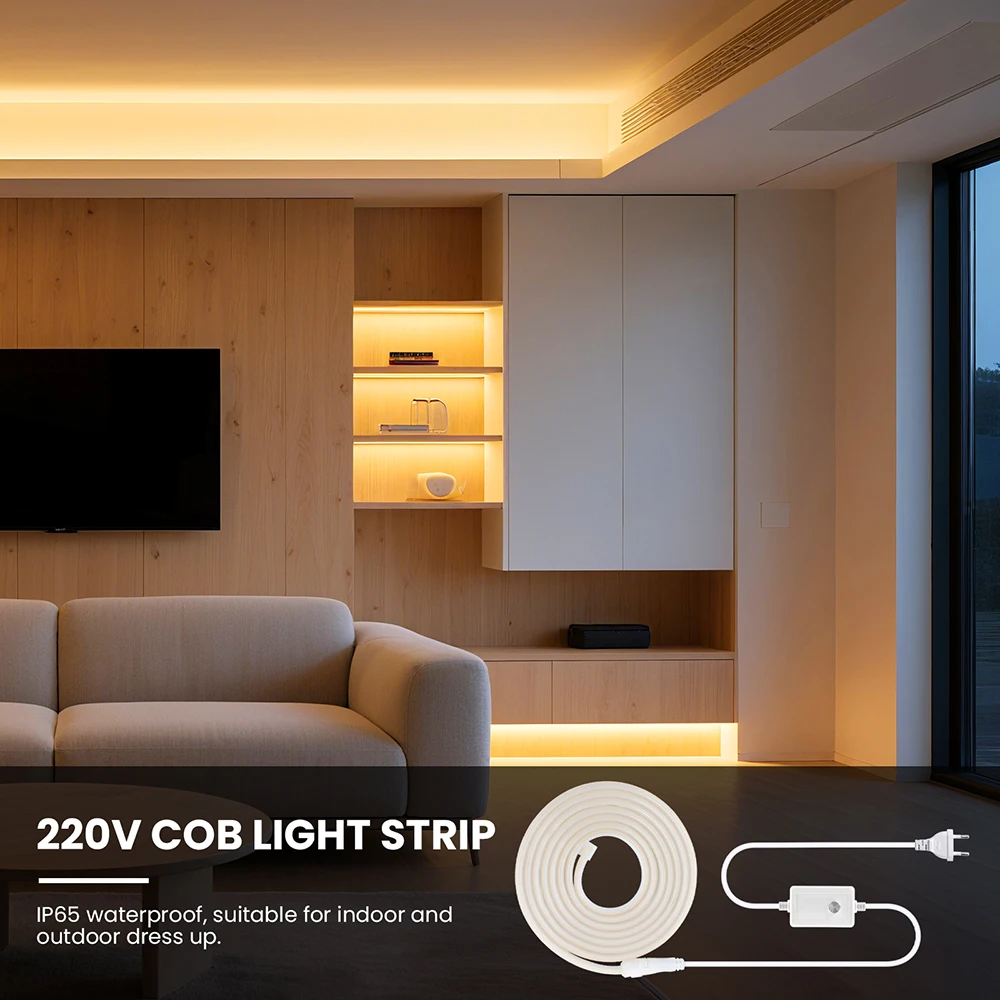 COB LED Neon Strip Light with Dimmer Switch Power Plug 220V 3000K 4000K 6000K 288 LEDs Flexible Warm White 5m 10m 20m 30m 0.5m