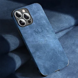 Personalized Customized Name Initals Letters Lambskin Case For iPhone 16 14 13 12 11 Pro Max Plus Shockproof Luxury Cover
