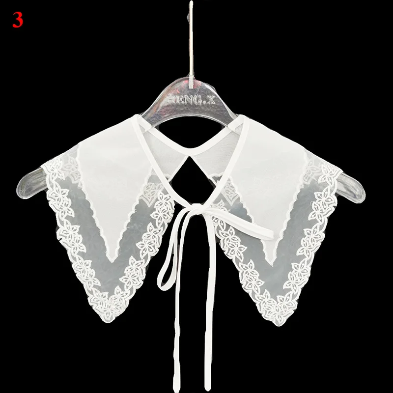 Front Tie White Fake Collar Stand Beads Detachable Collar Fake Women Vintage Crystal Lace Ladies False Blouse Collar Half Shirt