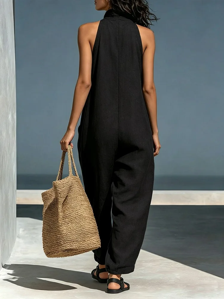 Yeezzi Women's Minimalist Solid Color High Neck Sleeveless Jumpsuit Fashion Pockets Loose Casual Summer Cool Jumpsuits 2026 New view 2