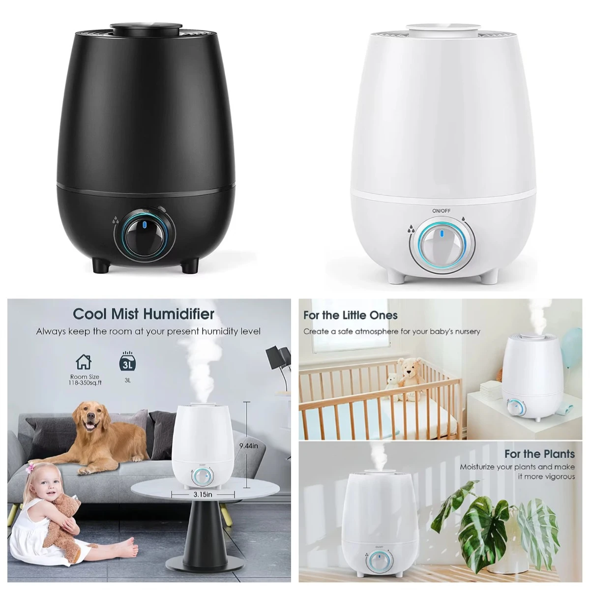 

4.5L Quiet Ultrasonic Humidifier Remote Control Cool Mist Desktop for Home