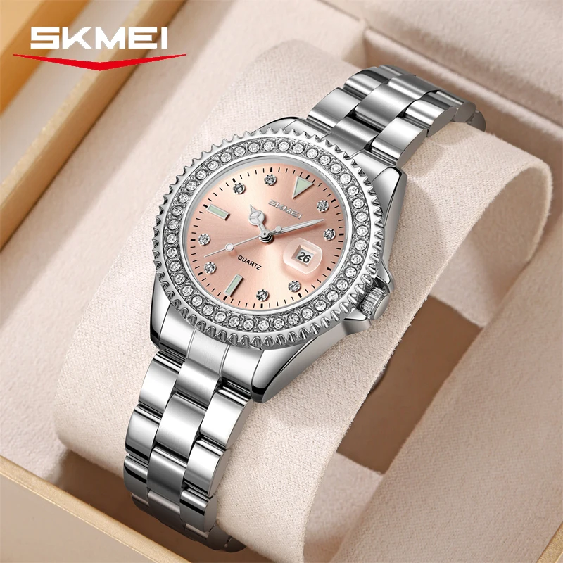 

SKMEI 9416 Luxury Women Fashion Clock Date Diamond Measure Dial Quartz Watch Date Female For Birthday Anniversary Wristwatch