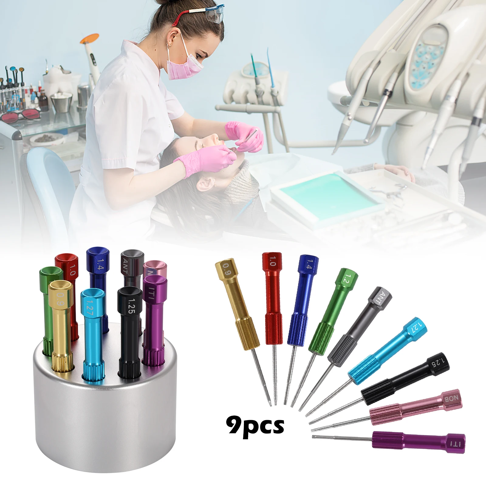 

9Pcs Dental Implant Screw Driver Dentistry Tools Kit Dental Laboratory Tool Kit Technician Micro Screwdriver Dentist Instruments