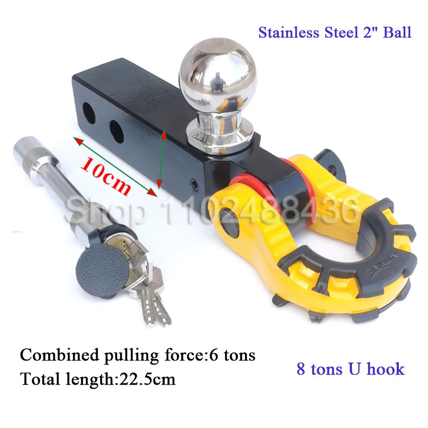 Solid Trailer Arm With Shackle And Hitch Ball Hook Square Mouth Traction Towing Hauling Recovery Kits