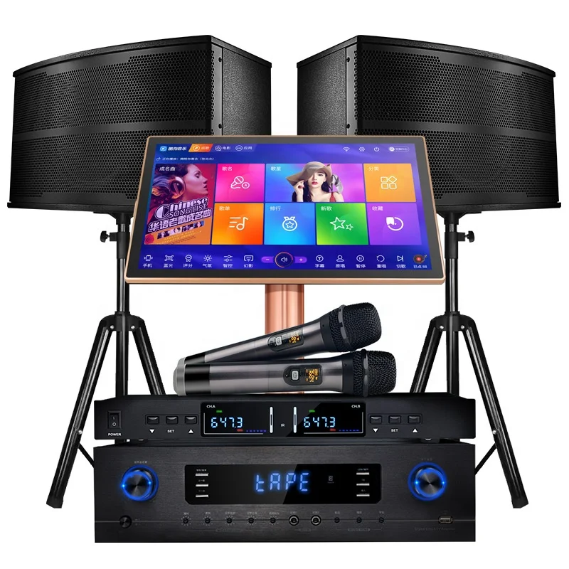 26 Language Professional Karaoke System 10 Inches Speaker 19.5/22 Inches Touch Screen Music Player 550W Amplifier 2 Pcs Wireless