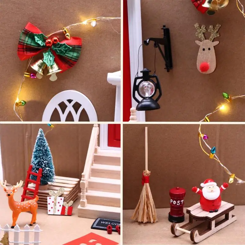 Elf Door Christmas Festive Dollhouse Decorations Christmas Mini Wooden Door Decorative Christmas Wooden Tiny Door Dollhouse