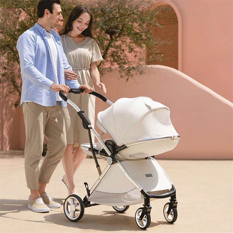 Luxe Kinderwagen Eivormige Stoel Voor Pasgeboren Met Één Hand Achterover Leunen Kinderwagen Compacte Tweeweg Draagbare Opvouwbare Kinderwagen