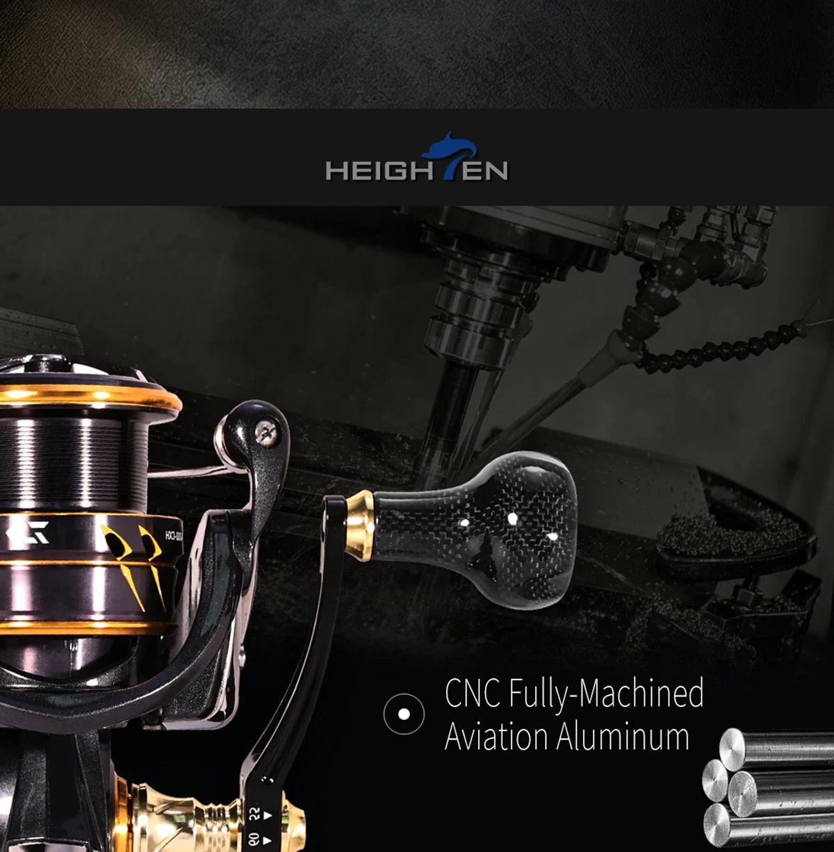 HEIGHTEN Spinnrolle 55-60mm Griff mit Einzelknopf aus Kohlefaser, DIY-modifiziertes Angelzubehör für das Spinnfischen – Detail 4