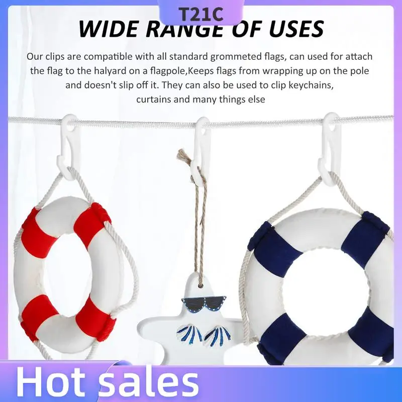 

T21C 2Pcs 50 Feet X 1/4Inch Flag Pole Halyard Rope With 8 Pieces Flag Pole Hook Clips,Outdoor Flagpole Accessories Compatible