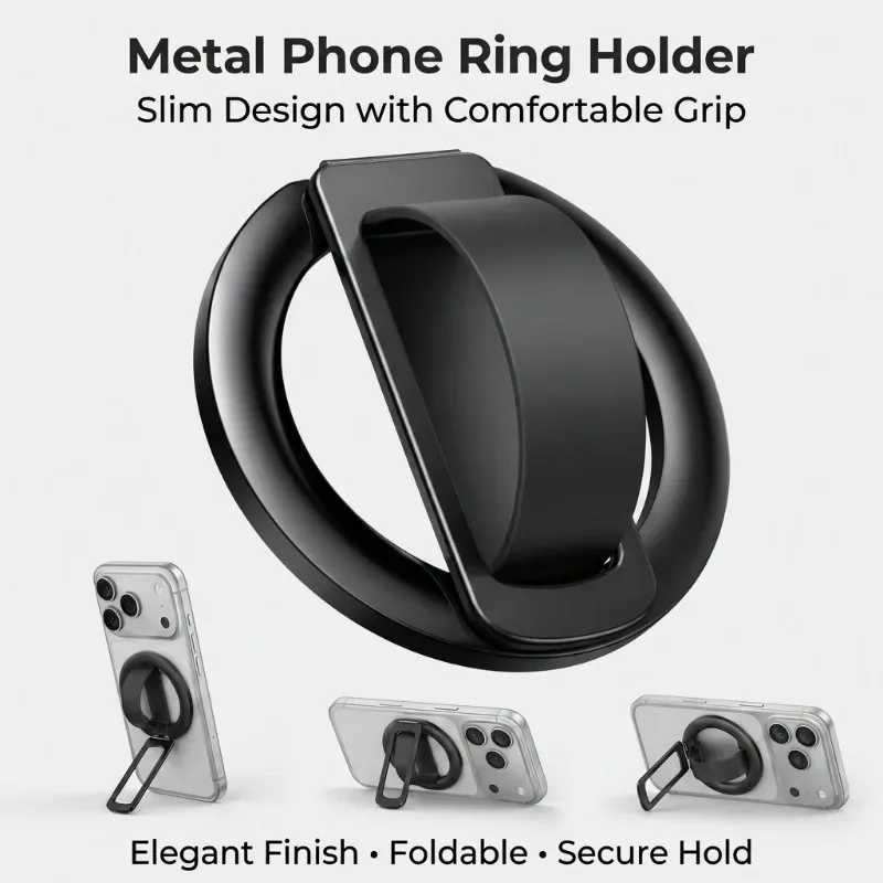 Magnetic Phone Holder for MagSafe, Rotating Finger Ring Stand with Non-Slip Grip for iPhone Samsung, Silicone Desk Bracket