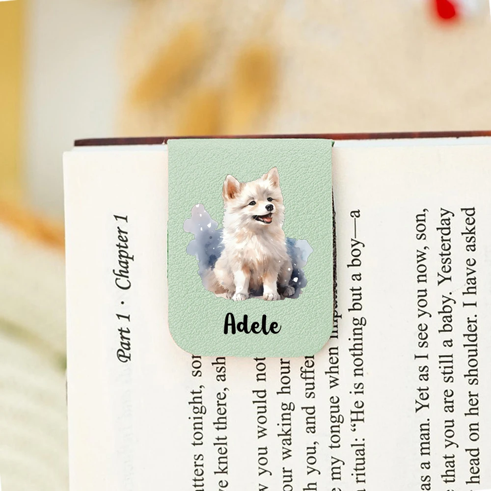 1PC New Puppy Customized Name UV Print Aqua Blue Leather Book Mark For Educational Supplies