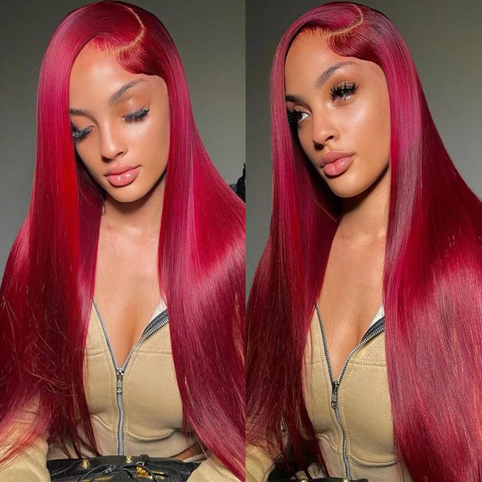 30 32 inch 13*4 red long straight Lace front human hair wigs 180% lace frontal human hair wig Bleached Konts Pre Plucked