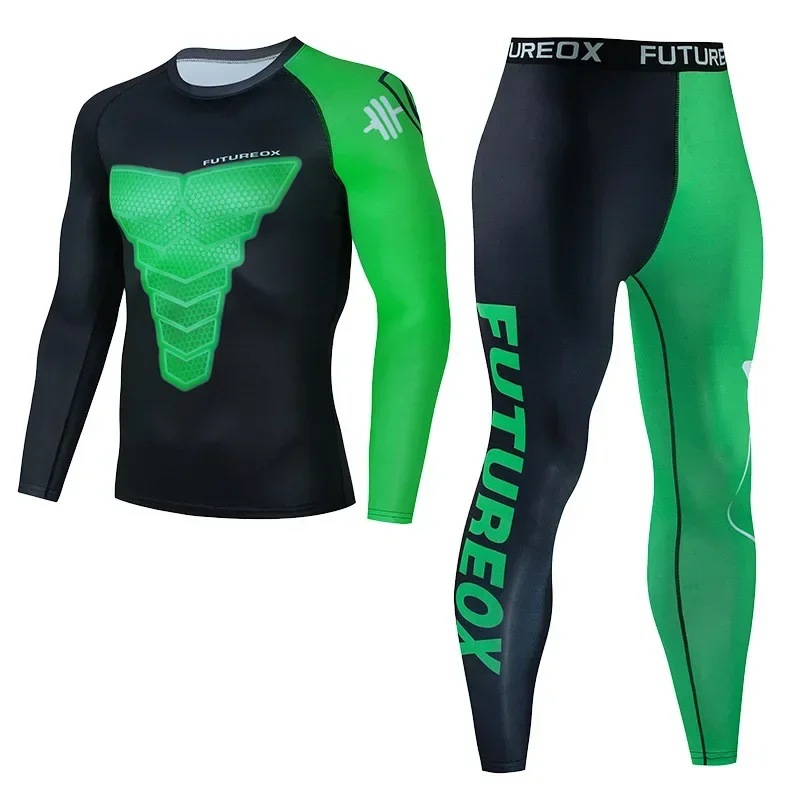 Roupas de compressão dos homens esportes ciclismo correndo terno de fitness camisa manga longa superior calças apertadas conjuntos roupas esportivas ginásio conjuntos treino