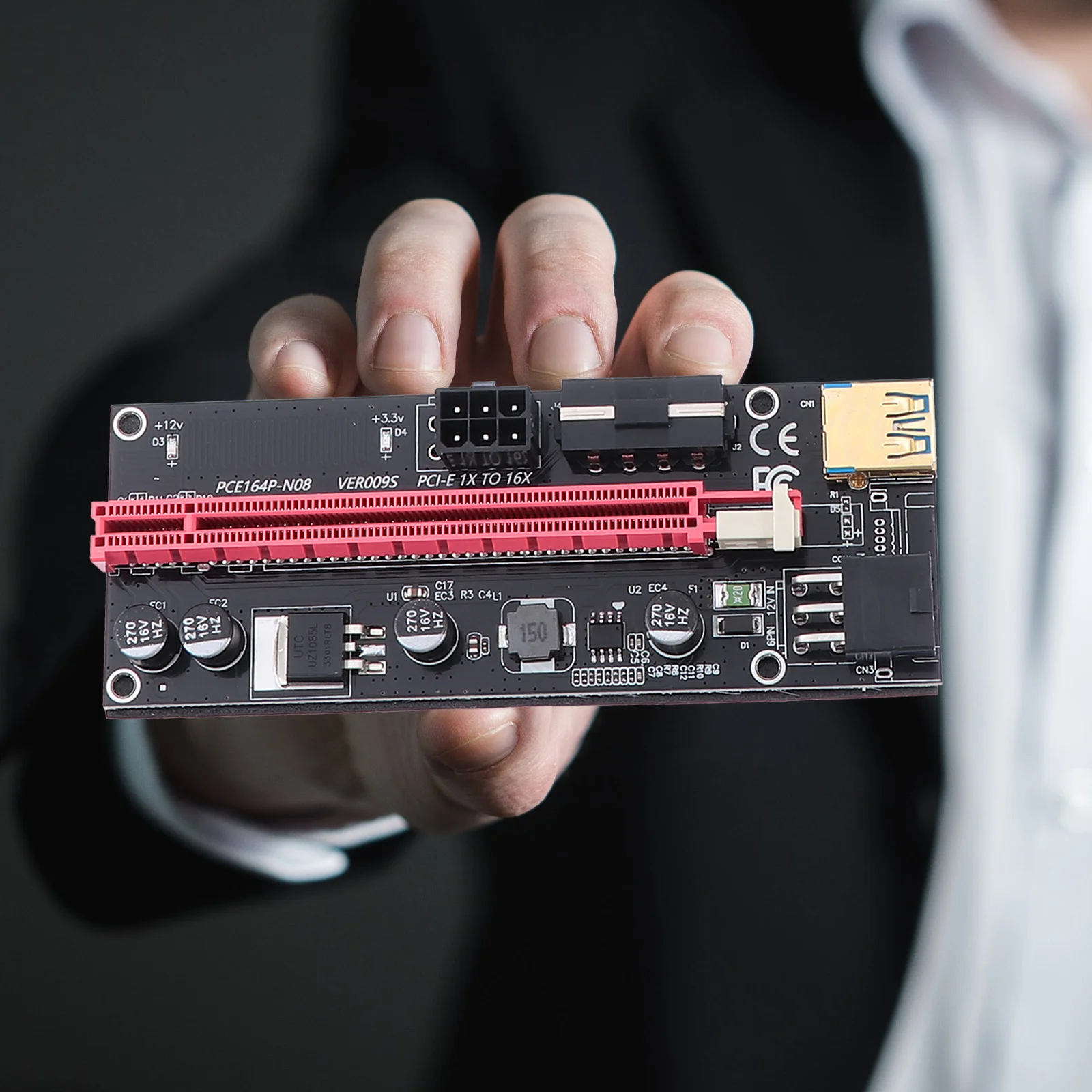 

1Set Pcie Riser Card Professional Adapter 1x to 16x Graphics Dc-Dc Power Supply Stable Extension Card Adapter Pcie Extension